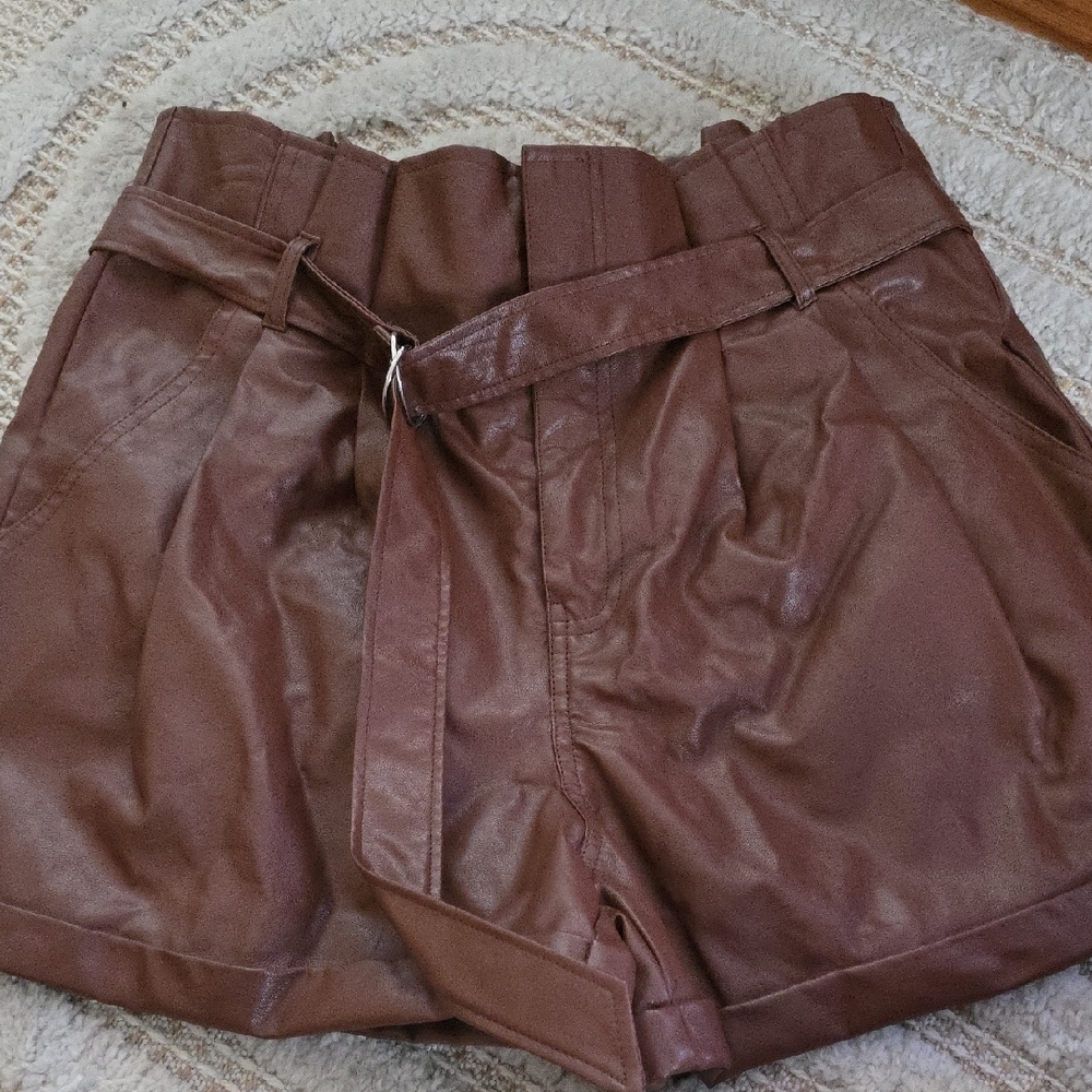 Steve Madden High Waist Brown Leather Shorts
